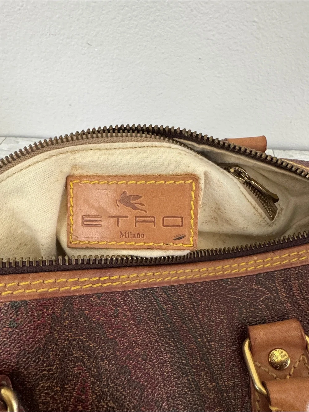 Etro Milano Classic Paisley Satchel with Tan Leather Handles
